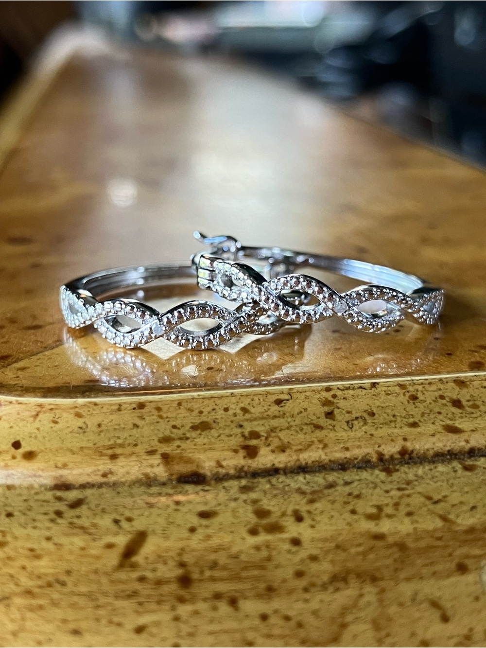 Natural White Diamond Sterling Silver Hoop Earrings